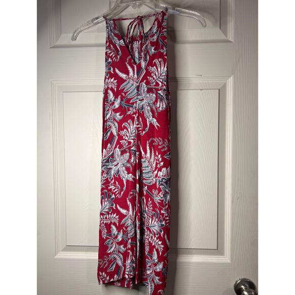 LOFT Outlet Swing Dress Red Tropical Floral Print Halter Sleeveless Size XXSP - Picture 2 of 6